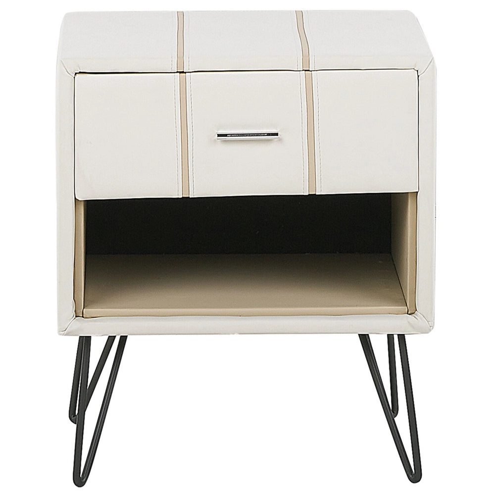 Comodino bianco tappezzeria in ecopelle gambe tornanti 48 x 41 x 56 cm 1 cassetto