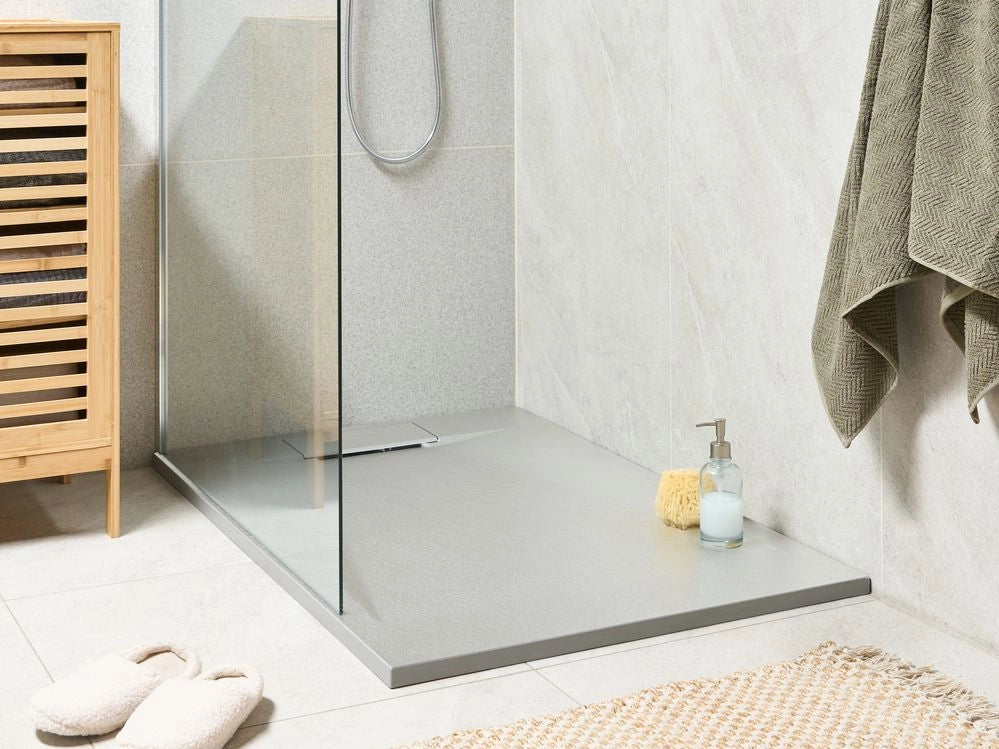 Piatto doccia con scarico grigio SMC 80 x 120 x 3 cm effetto pietra naturale minimalista