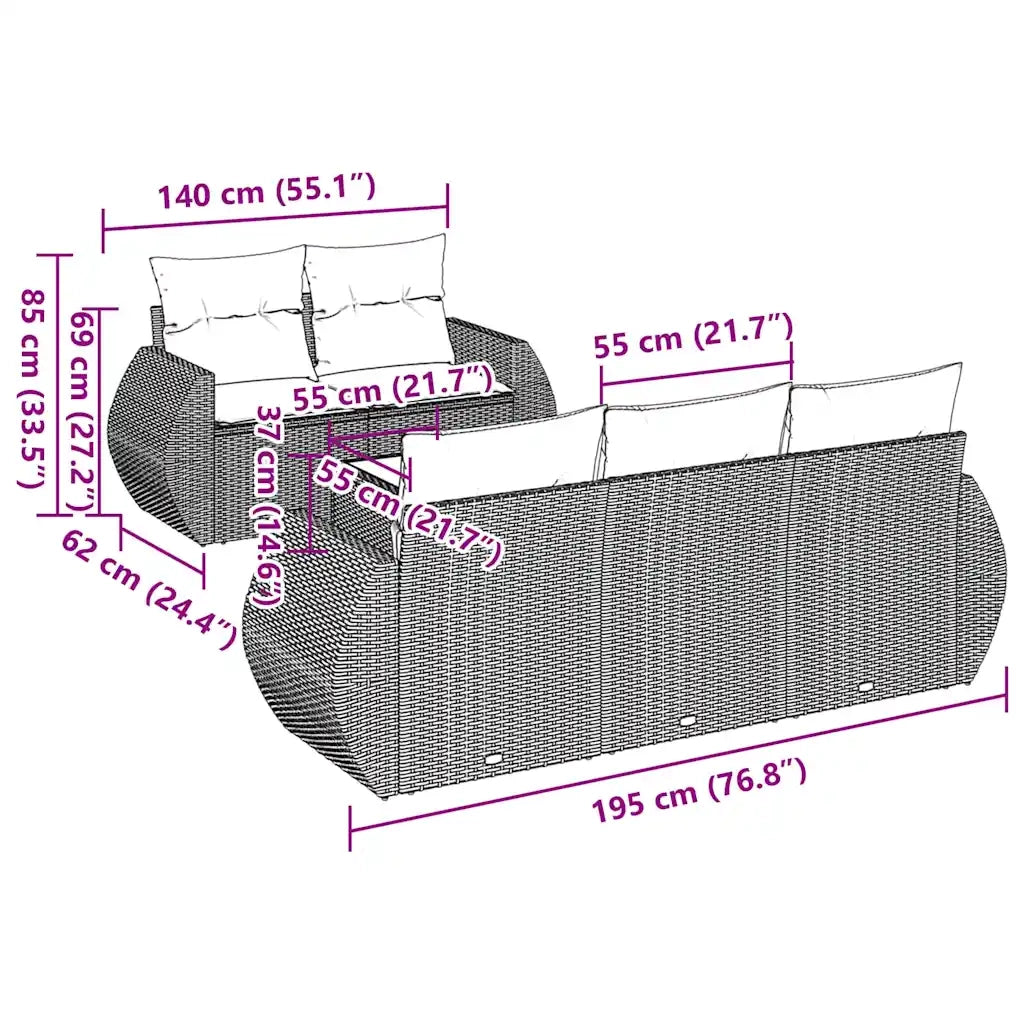 Set Divano da Giardino 6 pz con Cuscini Nero in Polyrattancod mxl 89446