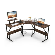 Scrivania angolare a L 225 x 48 x 91 cm con supporto per monitor rimovibile e multipresa integrata stile rustico legno ingegnerizzato marrone 20_0010903