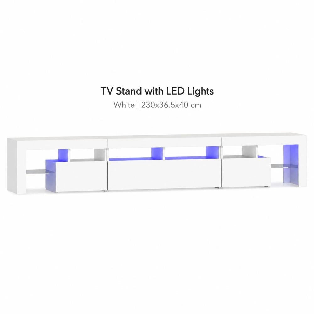TV Cabinet With LED Lights White 230x36.5x40 Cm