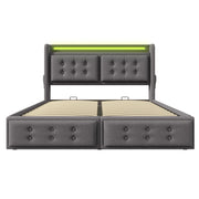 Letto Contenitore 180x200 cm; Letto Matrimoniale - USB; Type-C; LED e Mensole - Grigio
