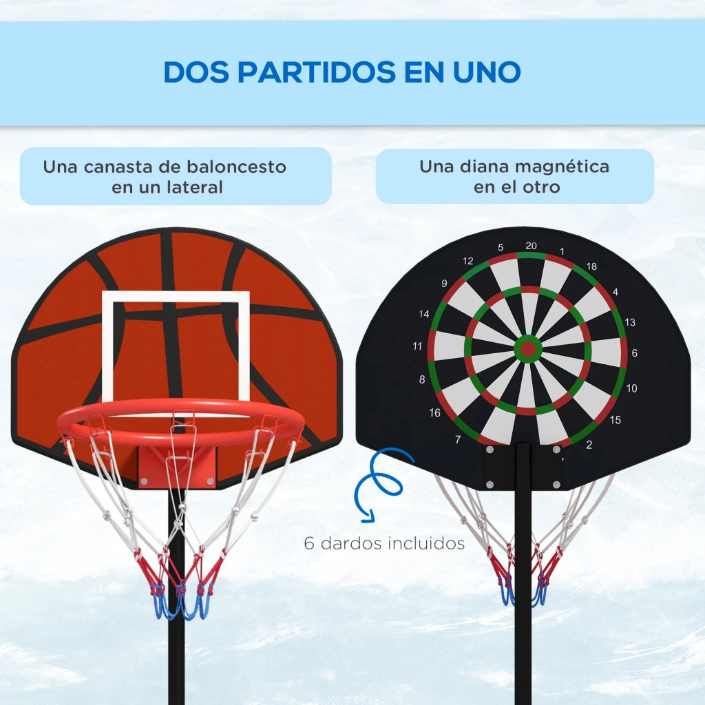 Canestro da Basket Regolabile con Bersaglio Magnetico e Dardi ¨C zephmum ¨C Nero ?38x129-179 cm