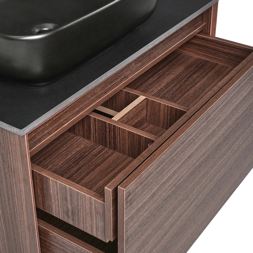 Mobile da bagno sospeso con lavabo in legno ingegnerizzato con contenitore 80 cm Marrone scuro design moderno