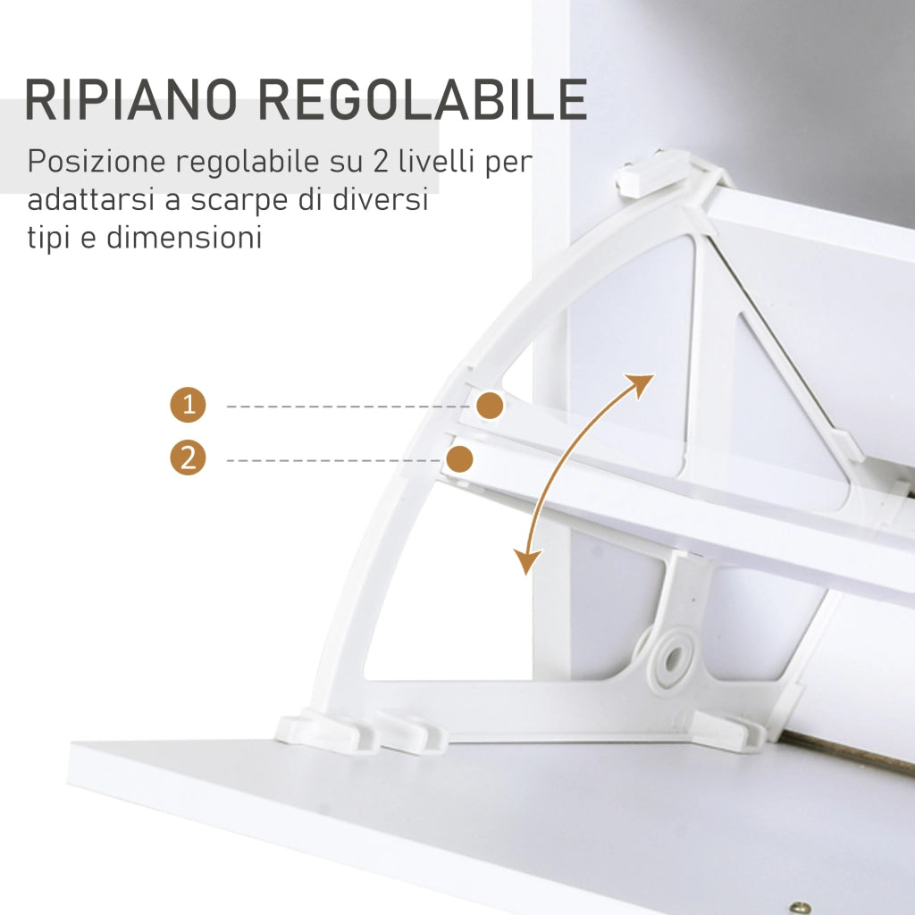 Armadio Scarpiera con 2 Ante, Cassetto e Ripiano in Vetro ¨C Zephmum ¨C Bianco 60x24x105.5 cm