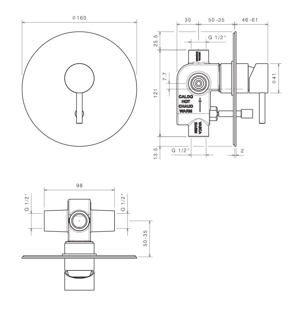 Rubinetto Miscelatore Monocomando Doccia ad Incasso con Deviatore in Acciaio Inox Satinato Nilo