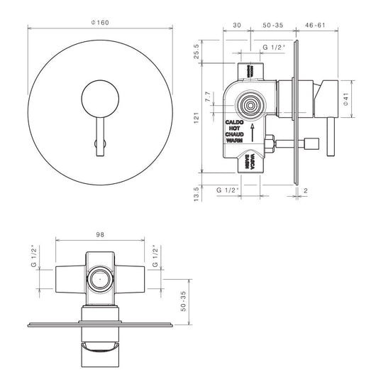 Rubinetto Miscelatore Monocomando Doccia ad Incasso con Deviatore in Acciaio Inox Satinato Nilo
