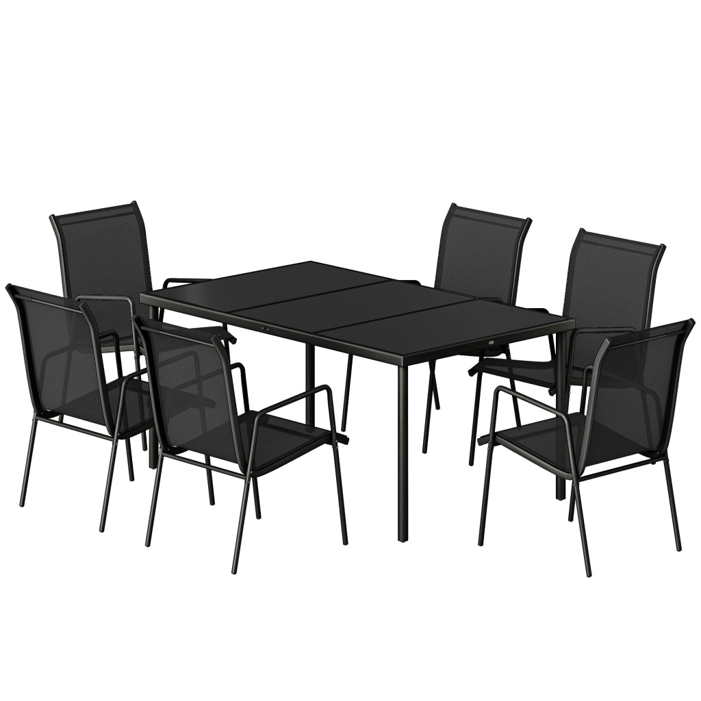 Set Giardino 6 Posti con Sedie Impilabili ¨C zephmum ¨C Textilene Nero 70x51x87