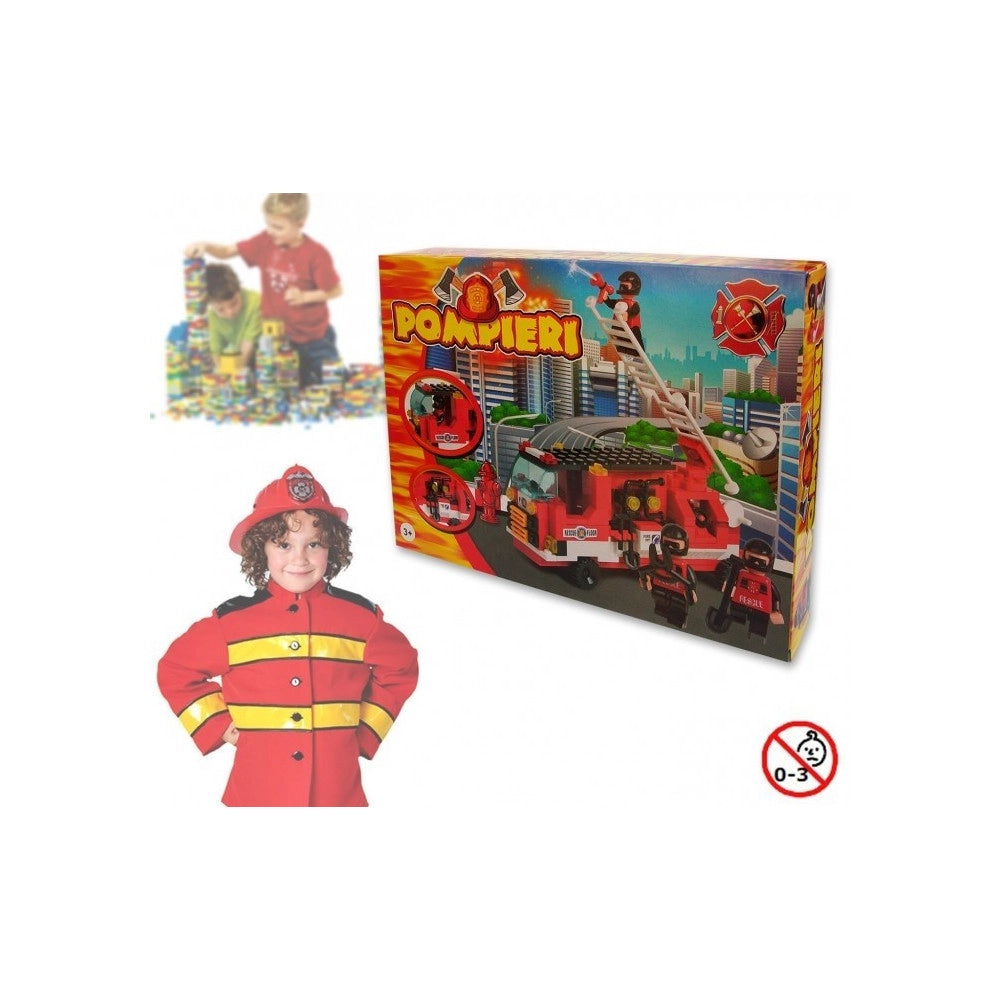 Trade Shop - Playset Costruzioni Pomperi 170pz Assemblare Personaggi Vigili Del Fuoco Camion -