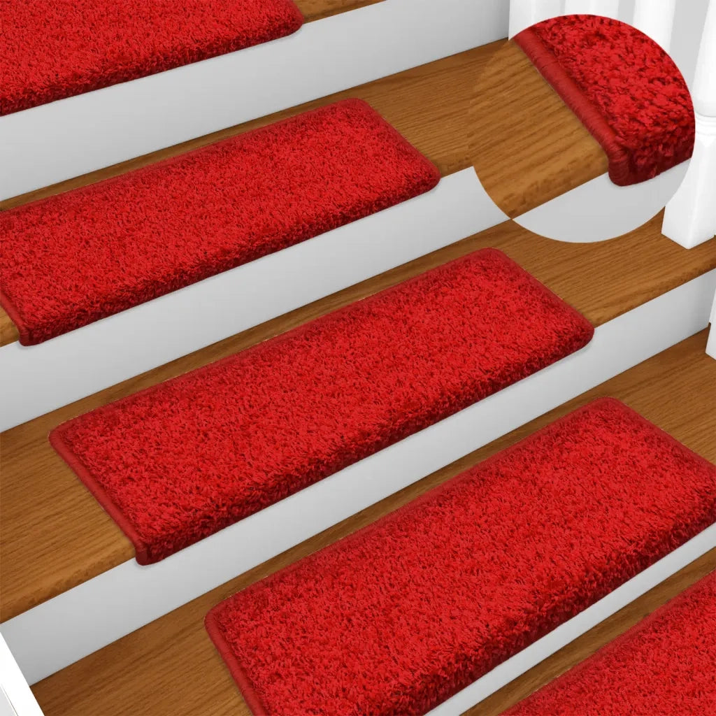 Tappetini per scale 15 pz 65x21x4 cm Rosso Bordo rettangolare 134582