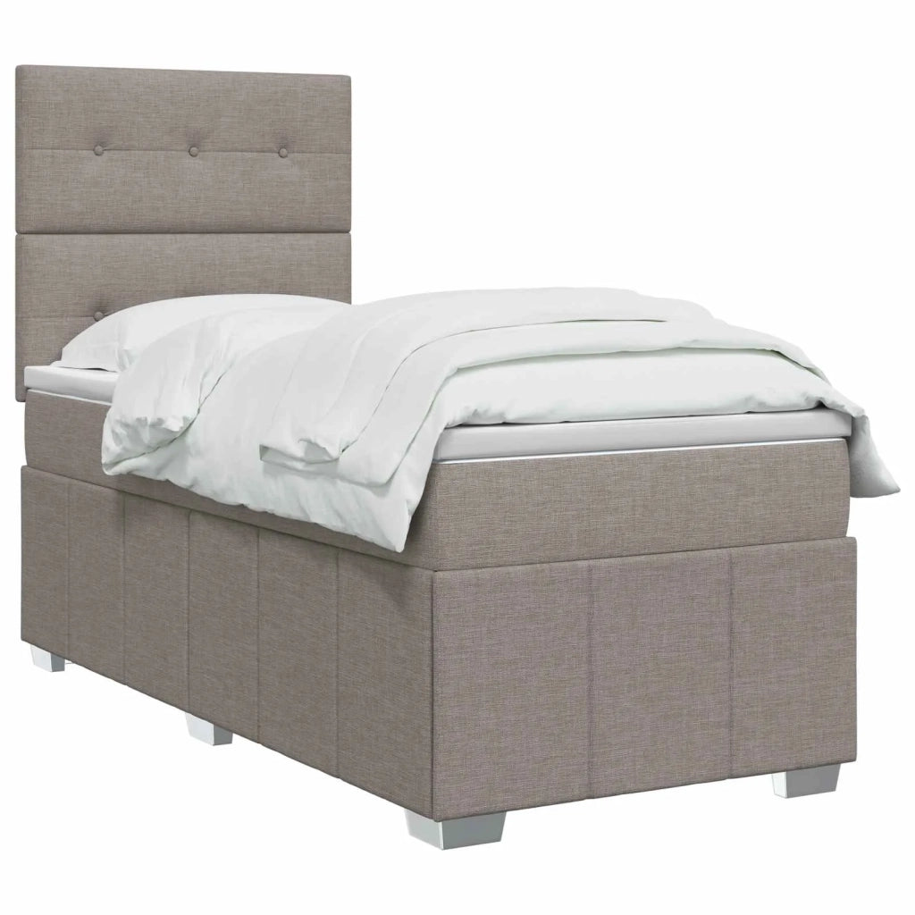 Letto Box Spring LED con Materasso Tortora 100 x 200 cm Tessuto 3455539