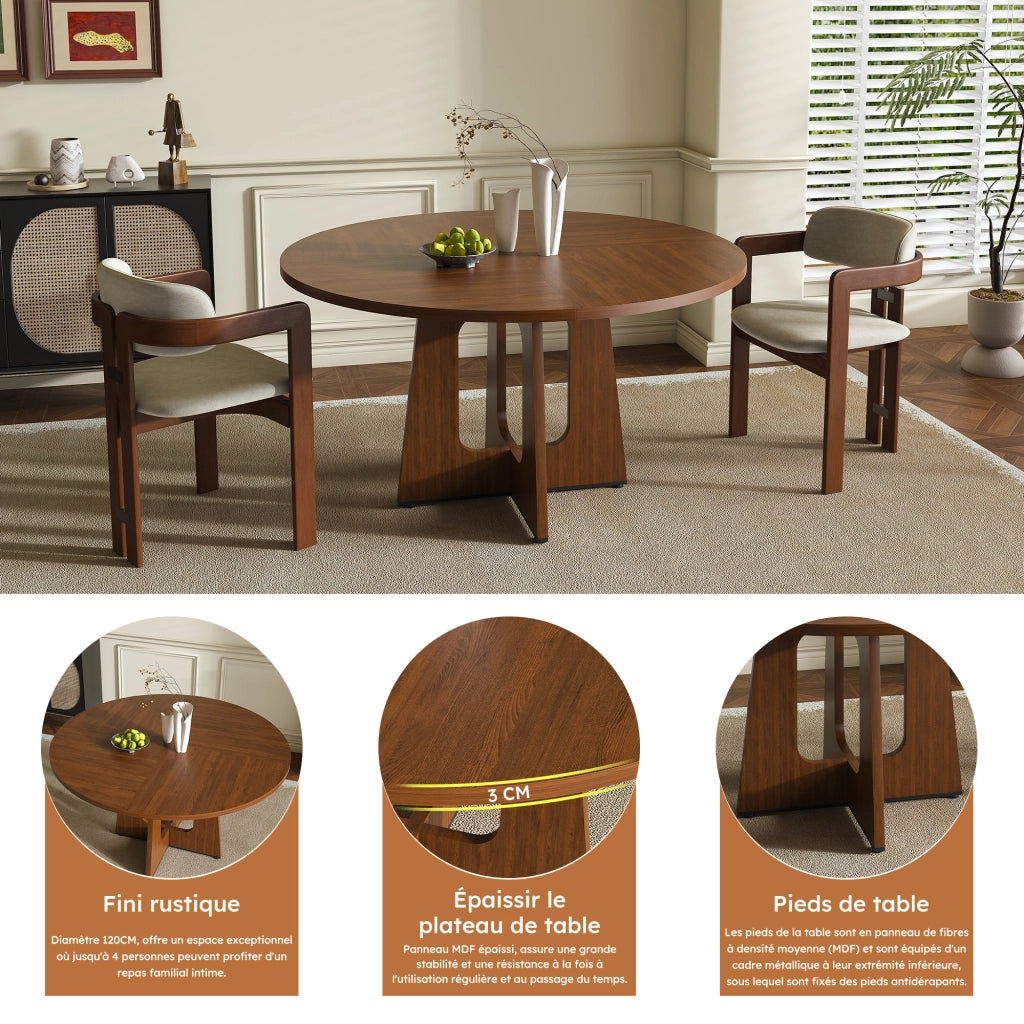 TAVOLO Rotondo Ø 120 cm in MDF color Noce per 4-6 persone