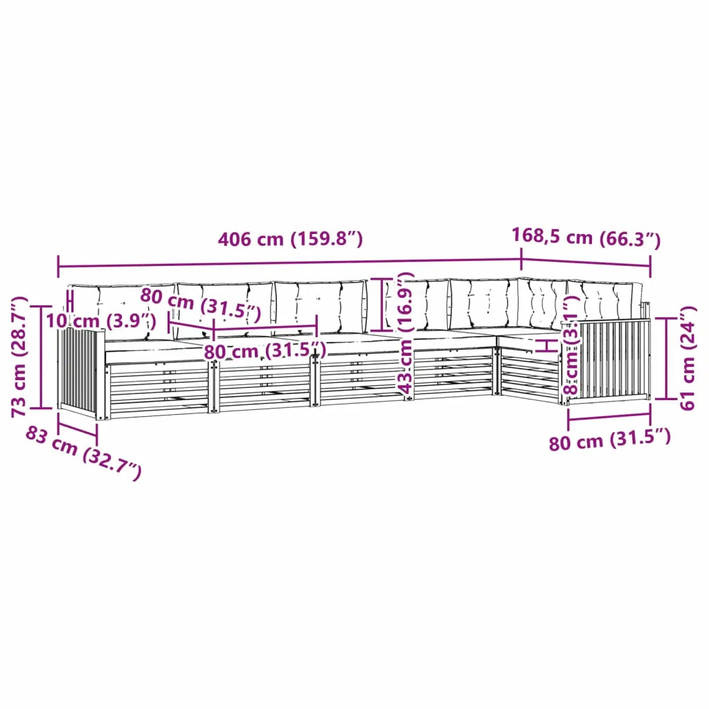 Set di divani da esterno con cuscino 6 pcs Naturale e Antracite