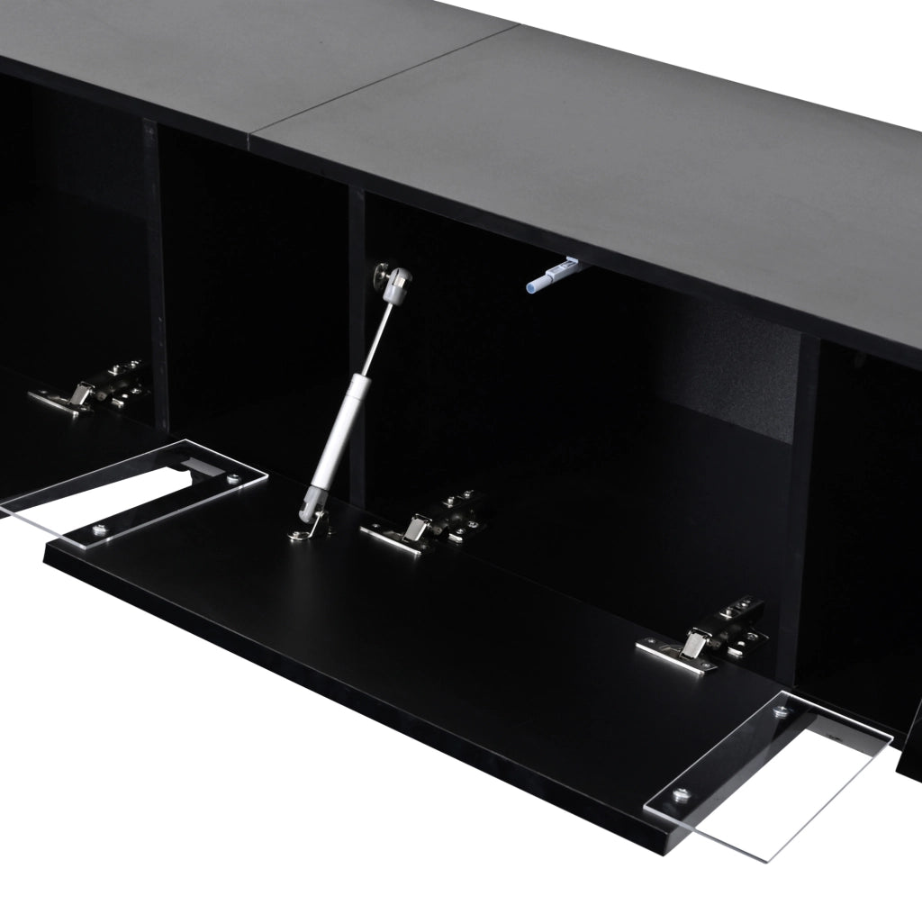 Mobile TV sospeso 180x35x30 cm con LED controllate da app; 3 ante ribaltabili; in truciolare; nero