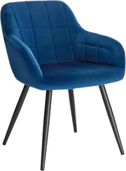 Sedia per Sala da Pranzo Imbottita, Poltroncina in Velluto,Sedia da Cucina con Braccioli e Schienale, Gambe in Metallo, moderne,Blu, BH93bl-1