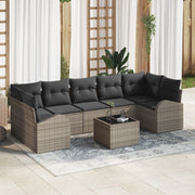 Set Divano da Giardino 8 pezzi  con cuscini Rattan Poliestere Grigio