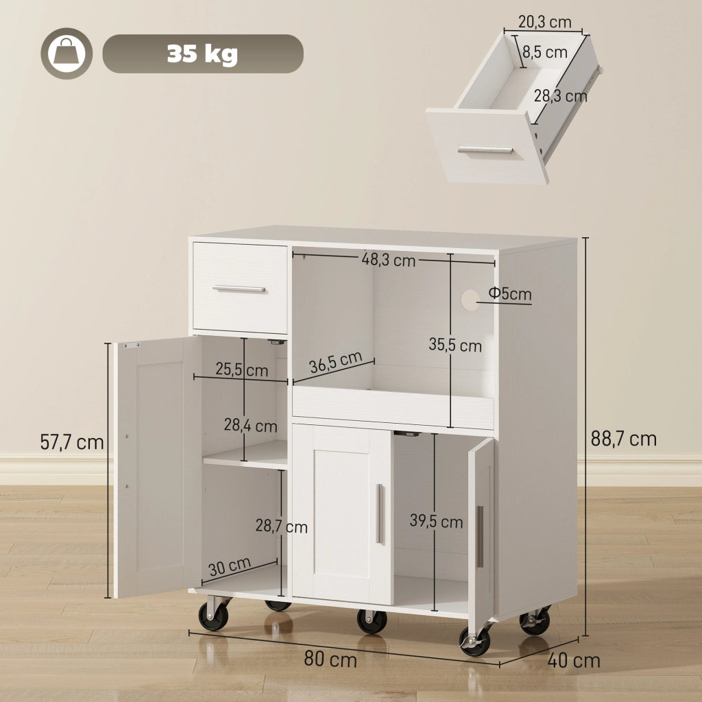 Tavolino da cucina con ruote e cassetto ¨C zephmum ¨C bianco 80x40x88,7 cm