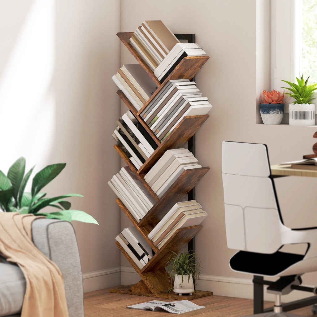 Libreria Rustica con 9 Ripiani per Ufficio ¨C Zephmum ¨C Legno Marrone 80x24x180
