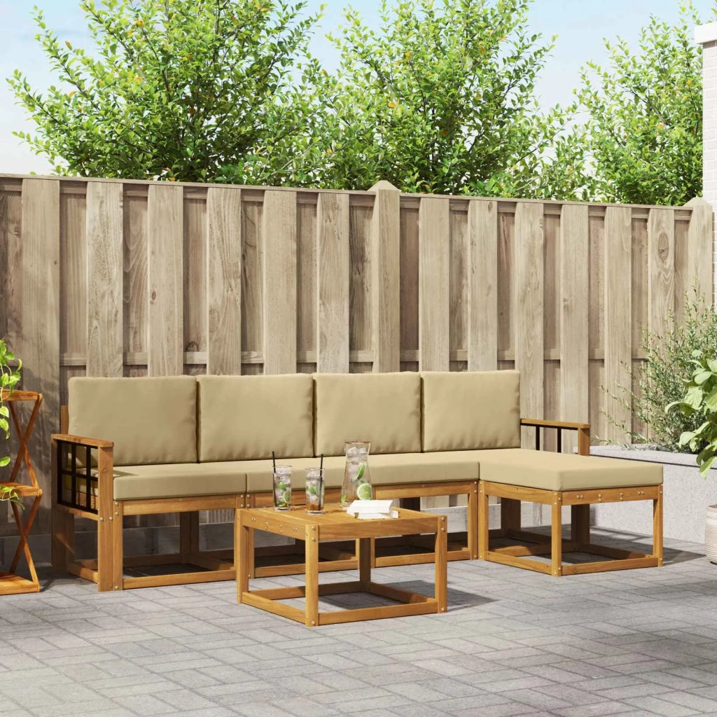 Set di divani da esterno con cuscino 6 pcs Naturale e Beige