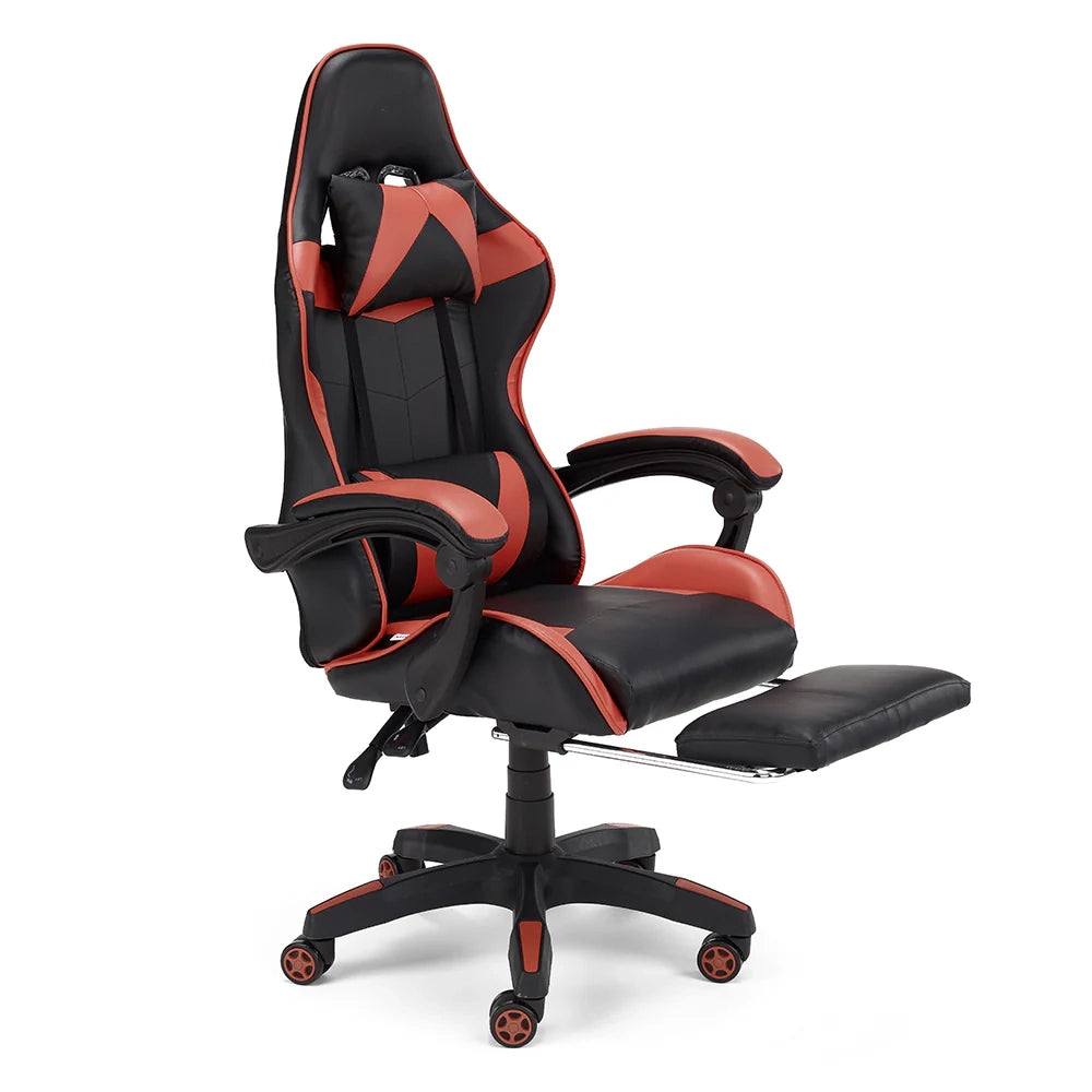 Sedia da Gaming Lagos, Sedia da Gioco e Computer con Schienale Alto e regolabile, Base girevole con Rotelle piroettanti silenziose, Poggiapiedi estraibile, colore Rosso