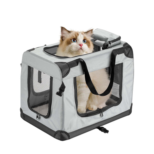 Fudajo Trasportino pieghevole grigio per animali domestici Taglia M (60x42x44cm), maniglia copertina