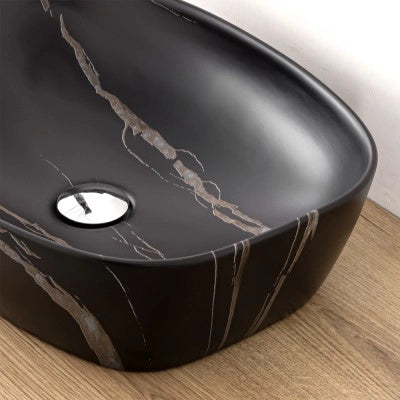 Lavandino da appoggio ovale 50x38 cm effetto marmo nero Tokyo