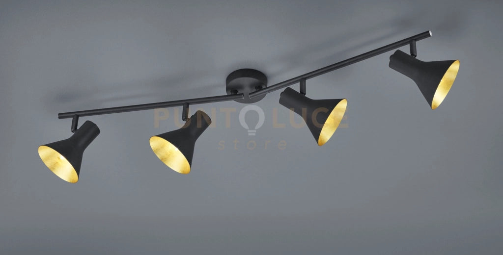 NINA BARRA 4 SPOTS ATTACCO E14 DIFFUSORI METALLO NERO + ORO  84,5CM