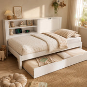 Divano letto singolo 90x200 bianco estraibile 90x190 vano e ripiano USB/Type-C doghe