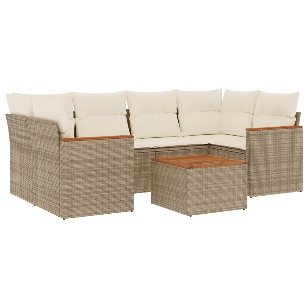 Set Divani da Giardino 7 pz con Cuscini Beige in Polyrattan