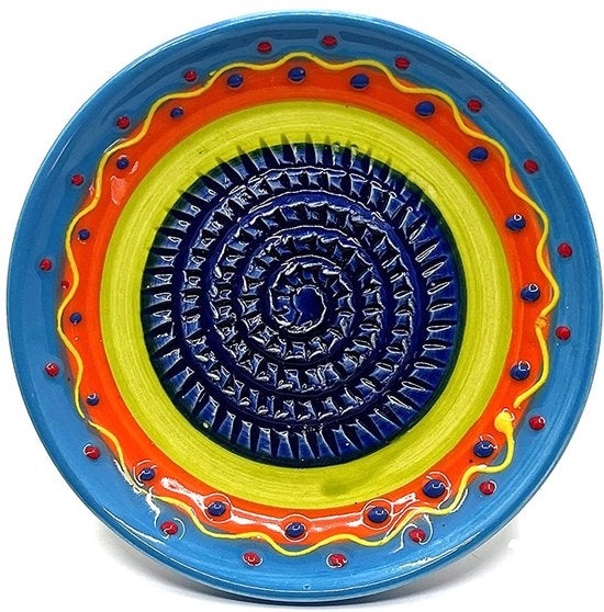 Raspante ceramica/dischi ceramici - Ideale per gengibre, formaggio parmesano ecc. - Design: blu/arancio/verde - Diametro: 12 cm - Manuale e decorato a mano - Realizzato in Spagna