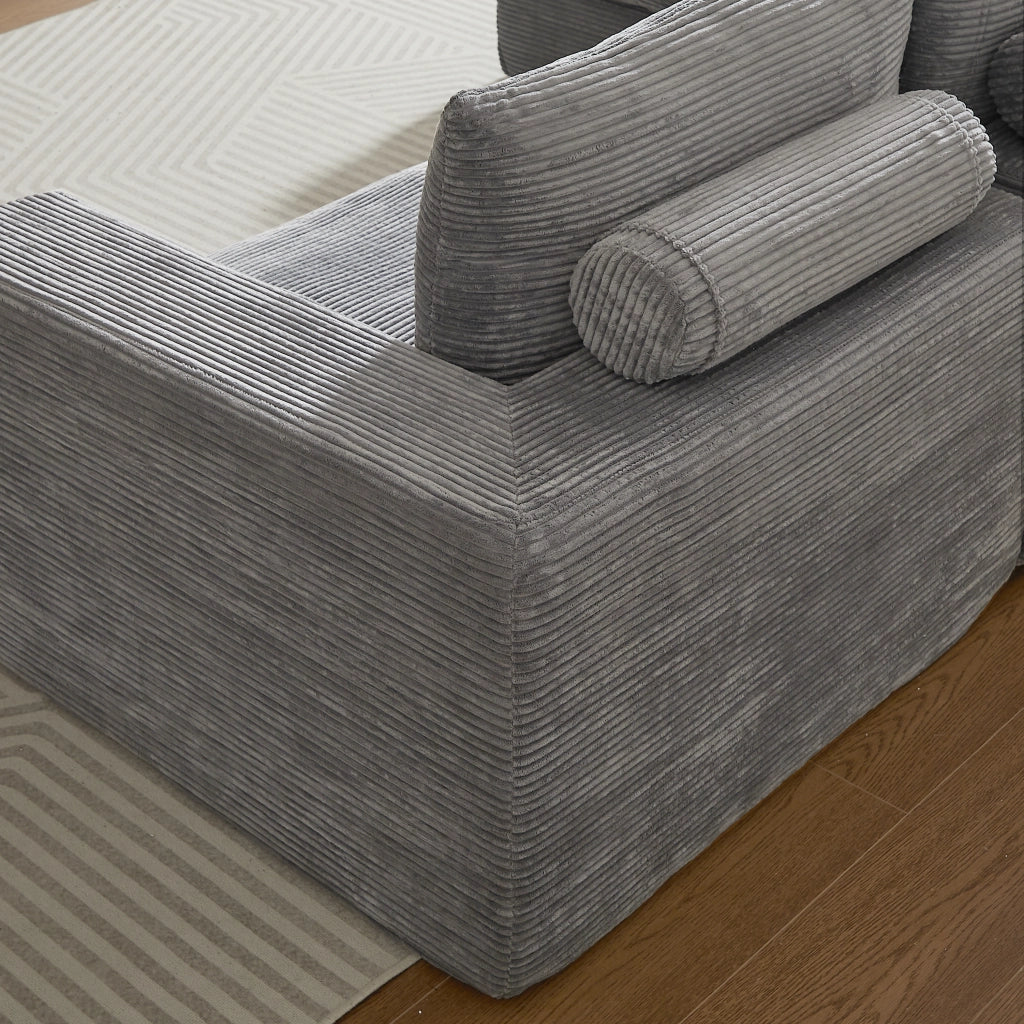 Divano Angolare con Chaise Longue in Velluto a Coste ¨C MINIMAL ¨C 3 Posti, Grigio