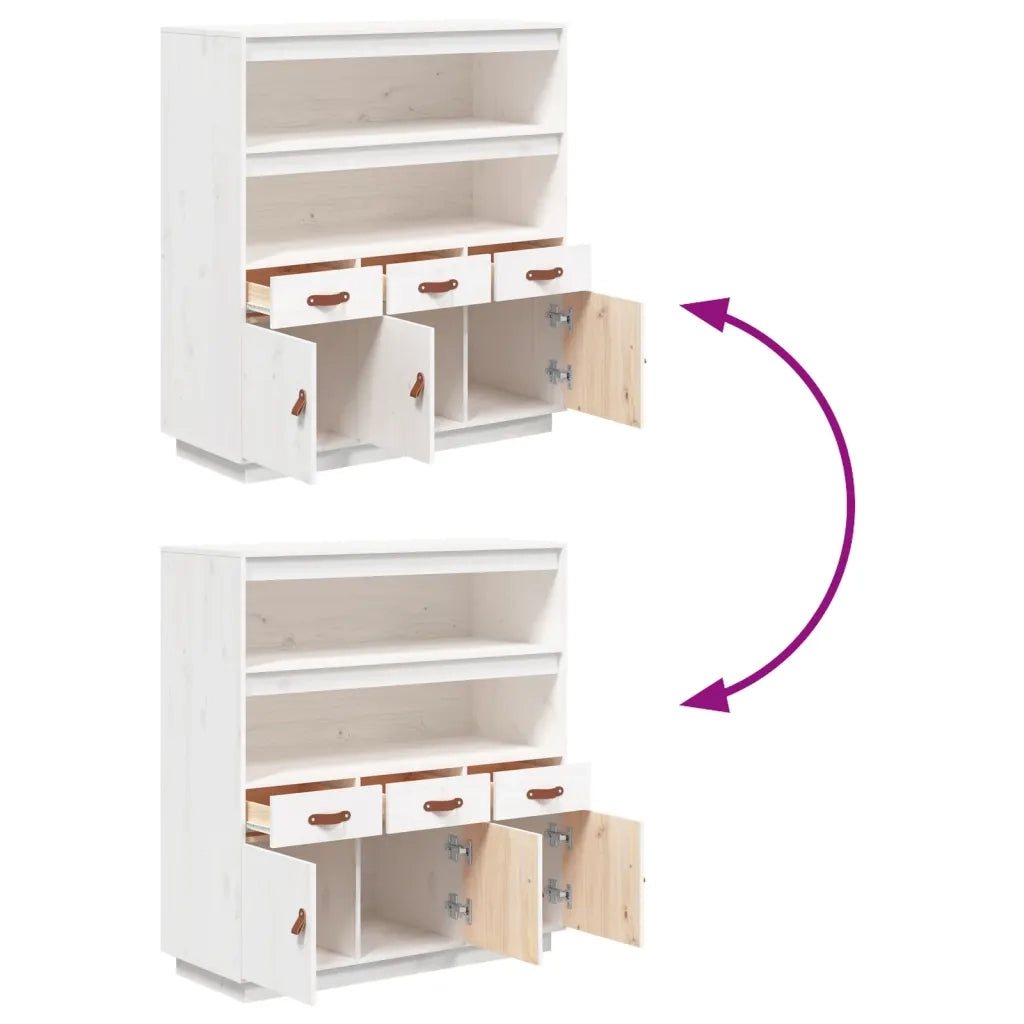 Credenza Bianca 100x40x108,5 cm in Legno Massello di Pino 820163