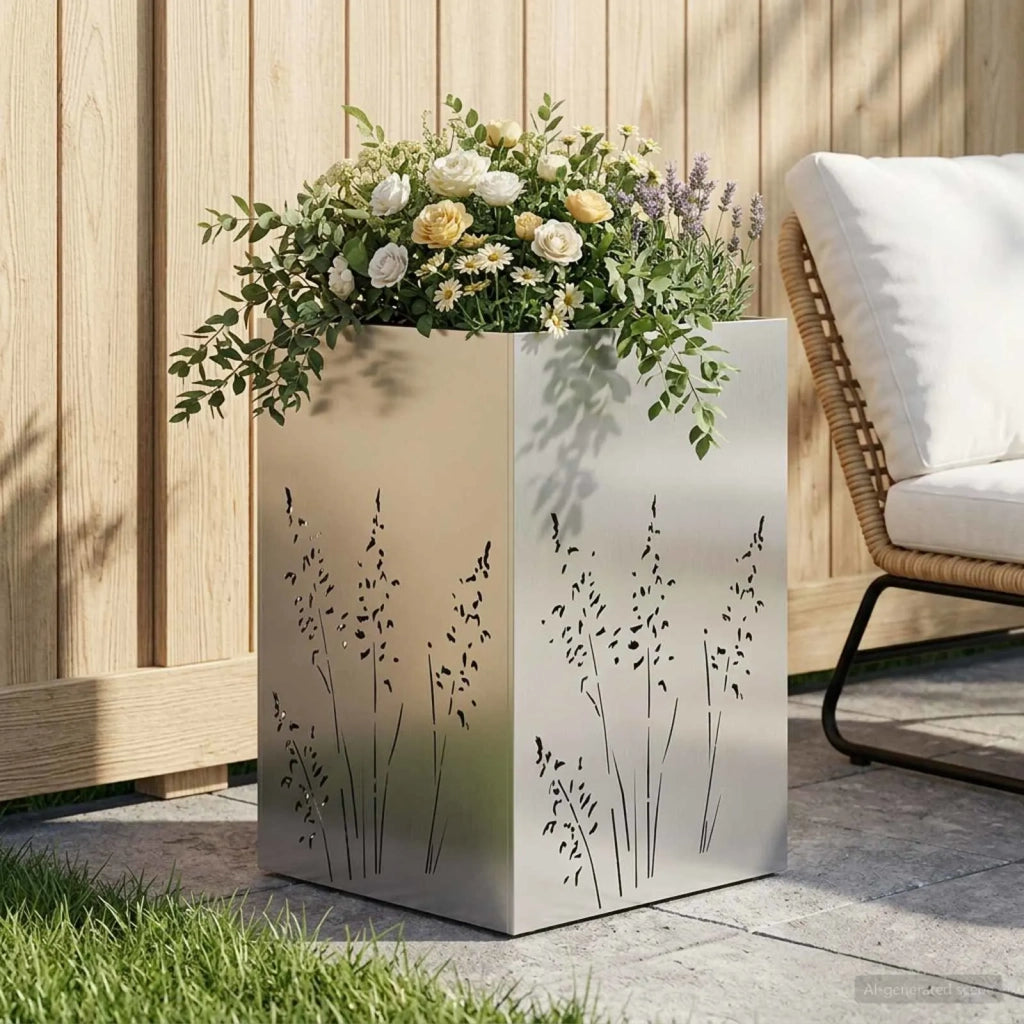 Vaso da giardino Argento 50 x 50 x 75 cm Acciaio Inox 8005772