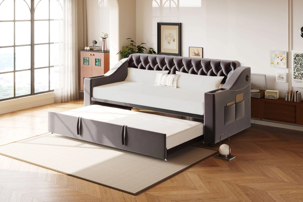 Letto divano poltrona in velluto grigio scuro 90x190 cm