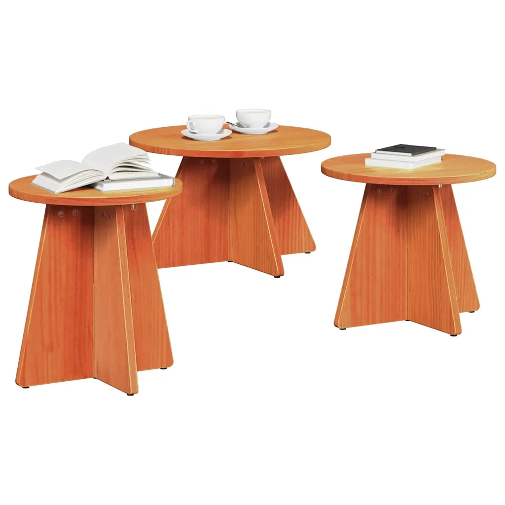 vidaXL Tavolino da salotto 3 pcs Cera marrone 49 x 49 x 30 cm