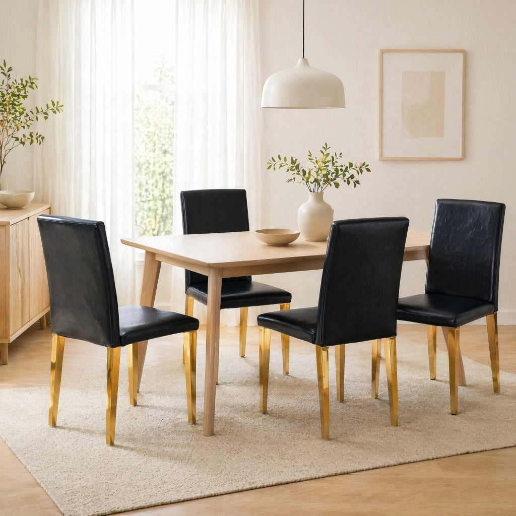SEDIA DA PRANZO Set da 4 pezzi 90 cm Nero/Oro in PU e metallo