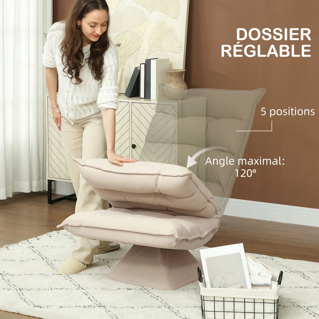 Poltrona relax girevole 360¡ã ¨C Xylo ¨C tessuto lino beige, schienale reclinabile