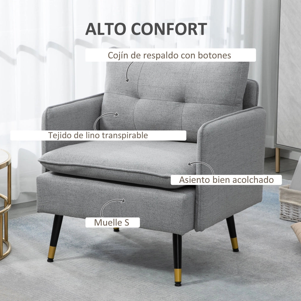 Poltrona da Soggiorno ¨C Xylo ¨C Tessuto Grigio con Braccioli e Gambe in Acciaio 76x68x80 cm