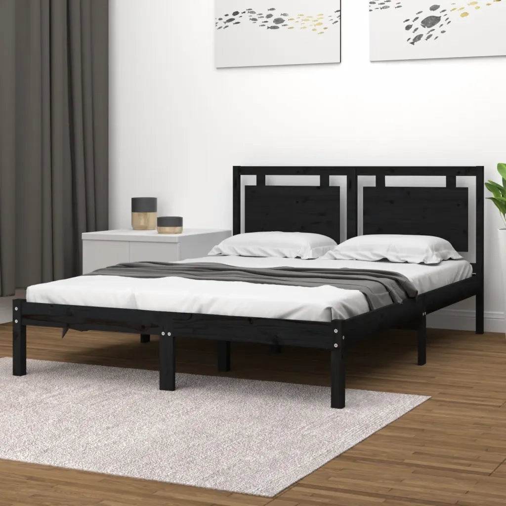 Giroletto-Struttura Letto Nero in Legno Massello 200x200 cm 111845