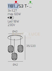 SOSPENSIONE BIANCO 3 LUCI TONDA VETRI TR + 2X FU 1181BI-S3 T-TF