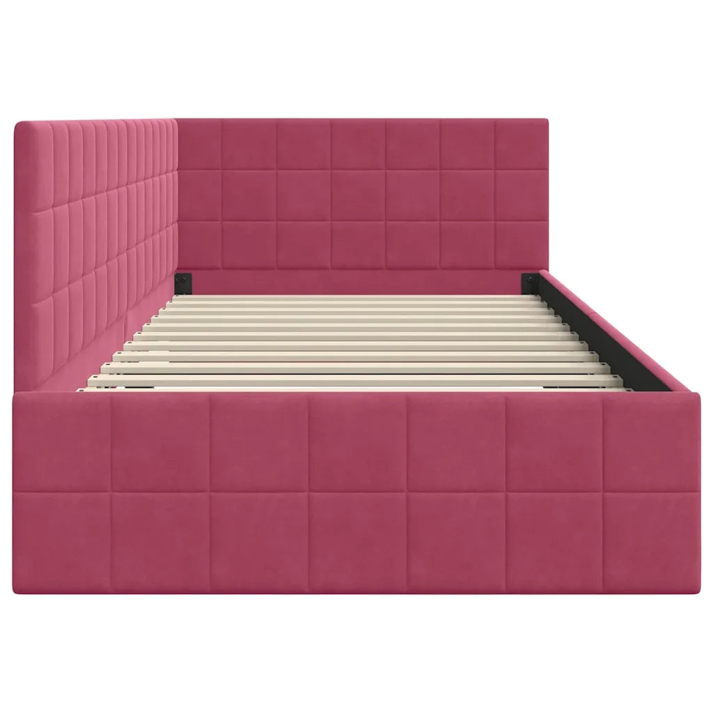 Cornice del letto ad angolo Rosso Vino 90 cm x 190 cm Velluto