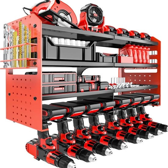 Organizzatore per strumenti da banco con supporto per attrezzi da parete, trapano a percussione, mobile per strumenti con struttura laterale per chiave inglese per garage e officina (Rosa, 8-Kamera)