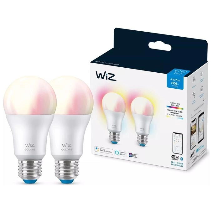 WiZ 929002383632 Color Lampadina Smart WiFi A60 E27 8W 806lm RGB 2200K-6500K SpaceSense 2 Pezzi colore Bianco