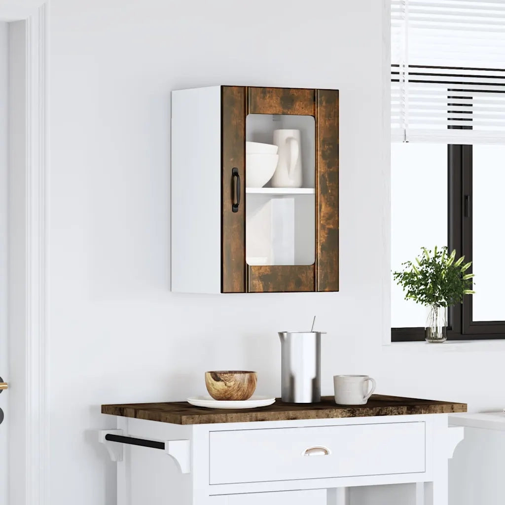 Pensile da Cucina | Mobile da Cucina con Porta in Vetro Lucca Rovere Fumo