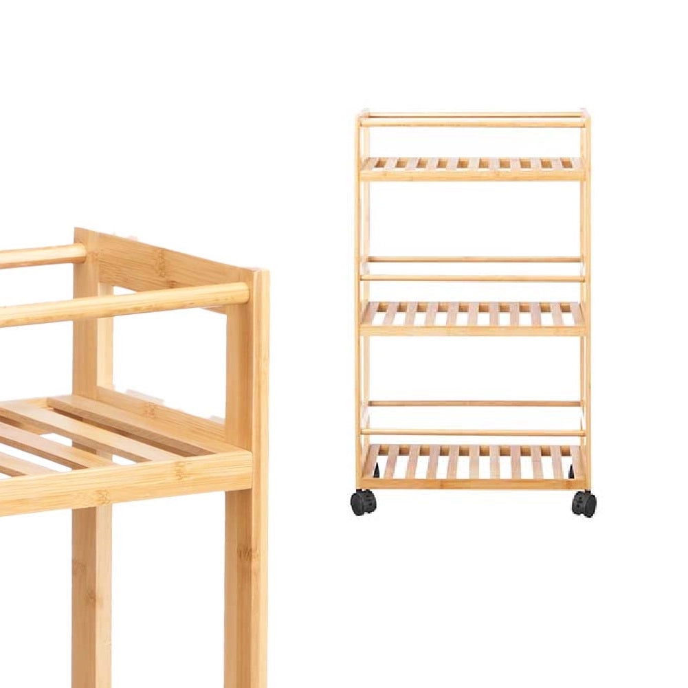 Carrello Cucina Legno Bambù 20x44.5 H75cm Slim 4Ruote Legno Naturale Salvaspazio