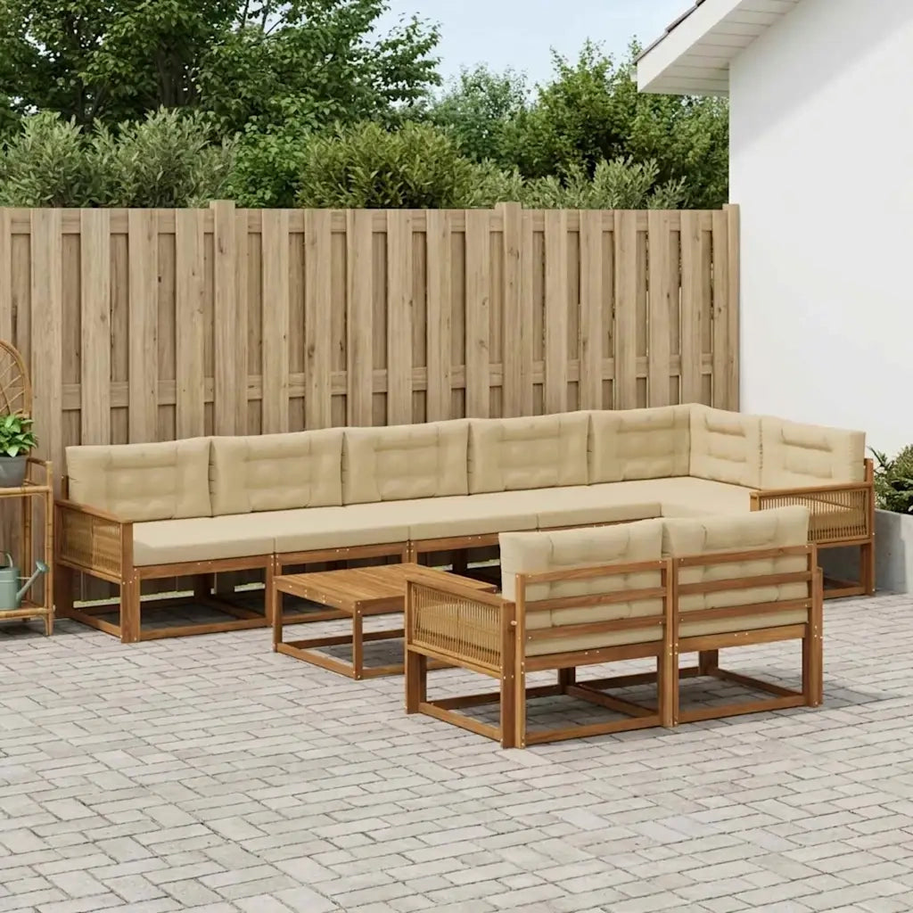 Set di divani da esterno con cuscino 9 pcs Naturale e Beige 3382691