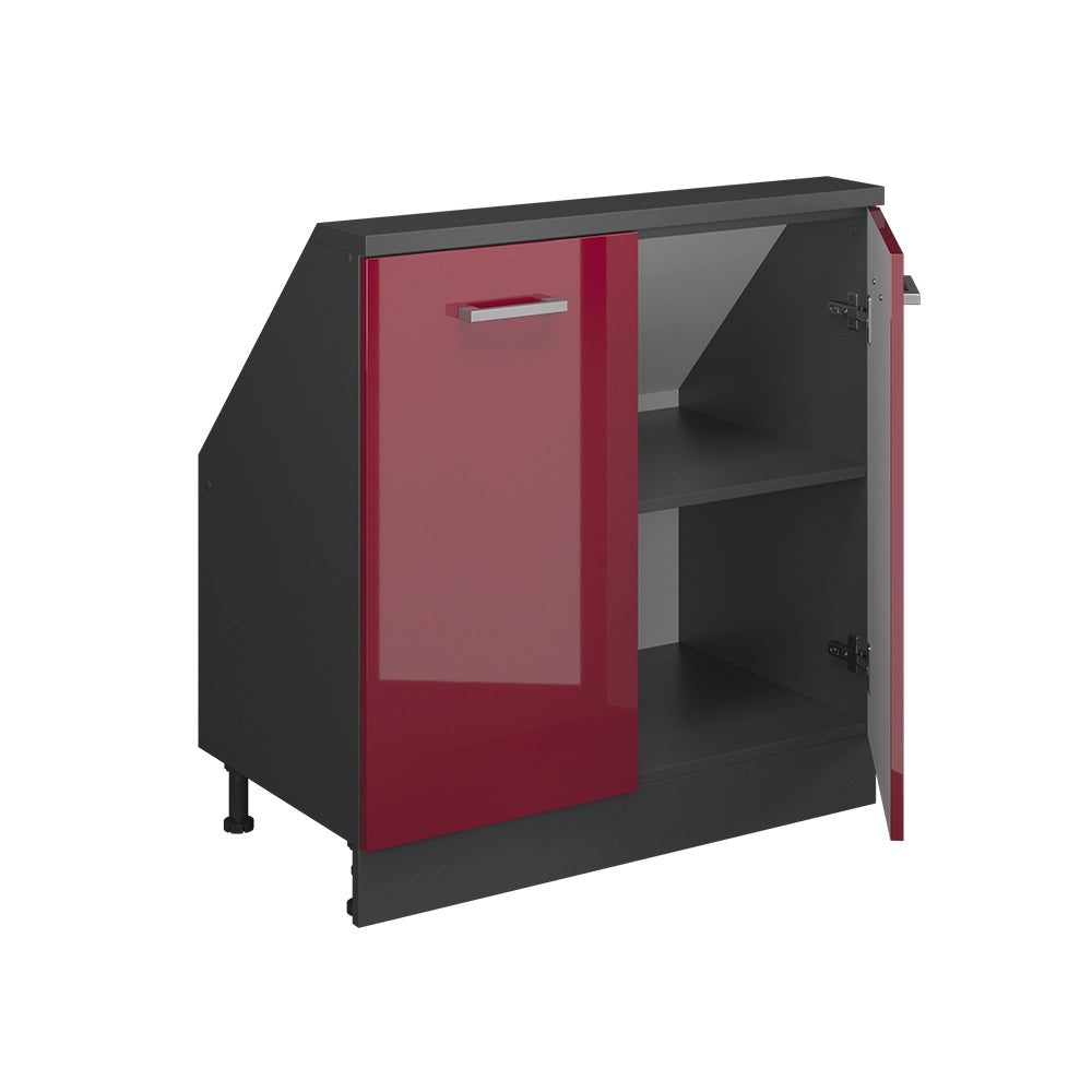 Mobile cucina sottotetto R-Line Rosso lucido/Antracite 80 cm con 2 porte Vicco