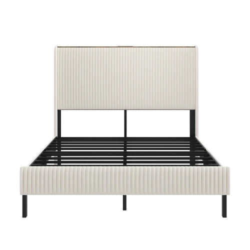 Letto a piattaforma imbottito 160x200 in tessuto; antiscivolo; doghe metalliche; senza boxspring