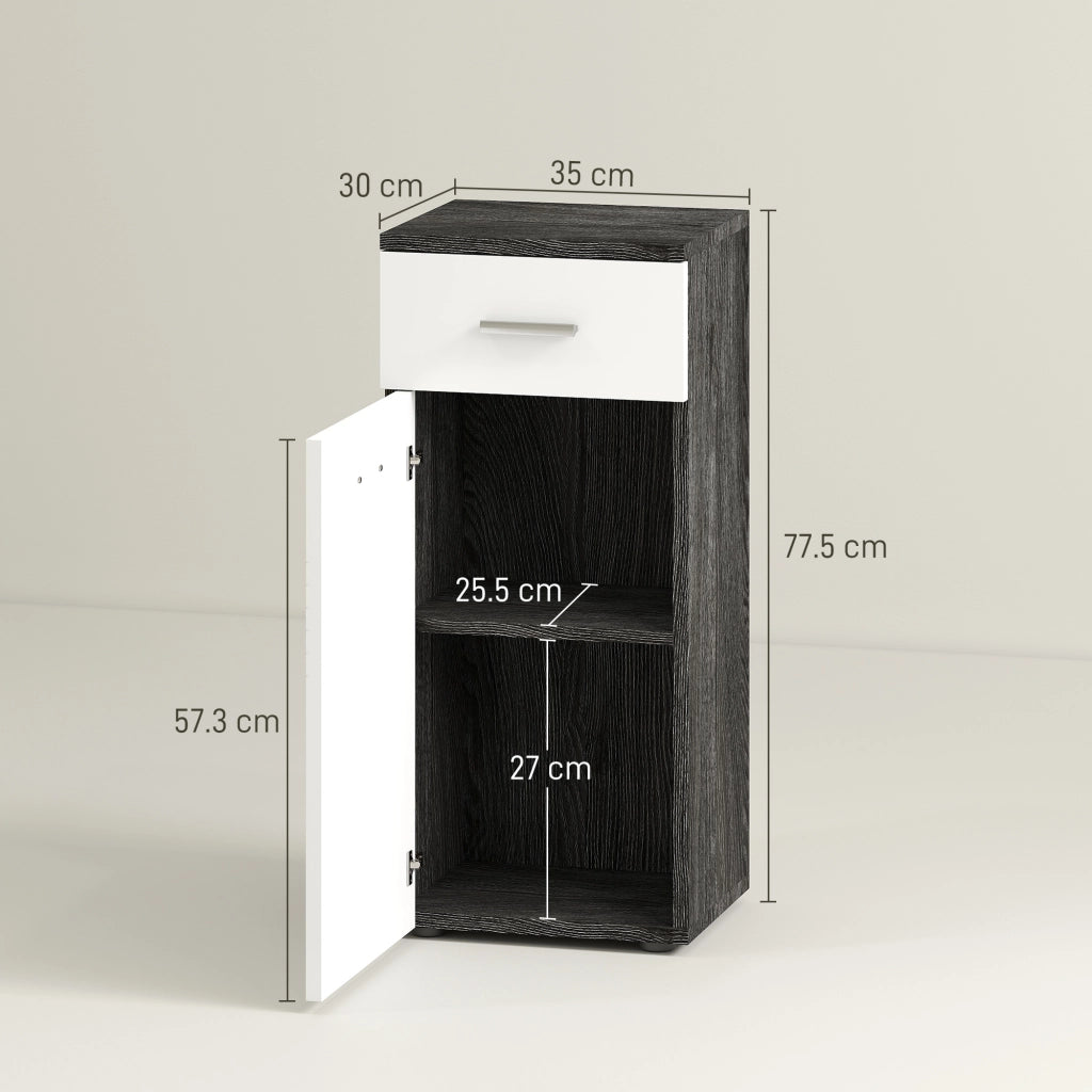 Mobile Bagno con Cassetto e Armadietto ¨C Zephmum ¨C Legno, Bianco e Nero, 35x30x77.5cm
