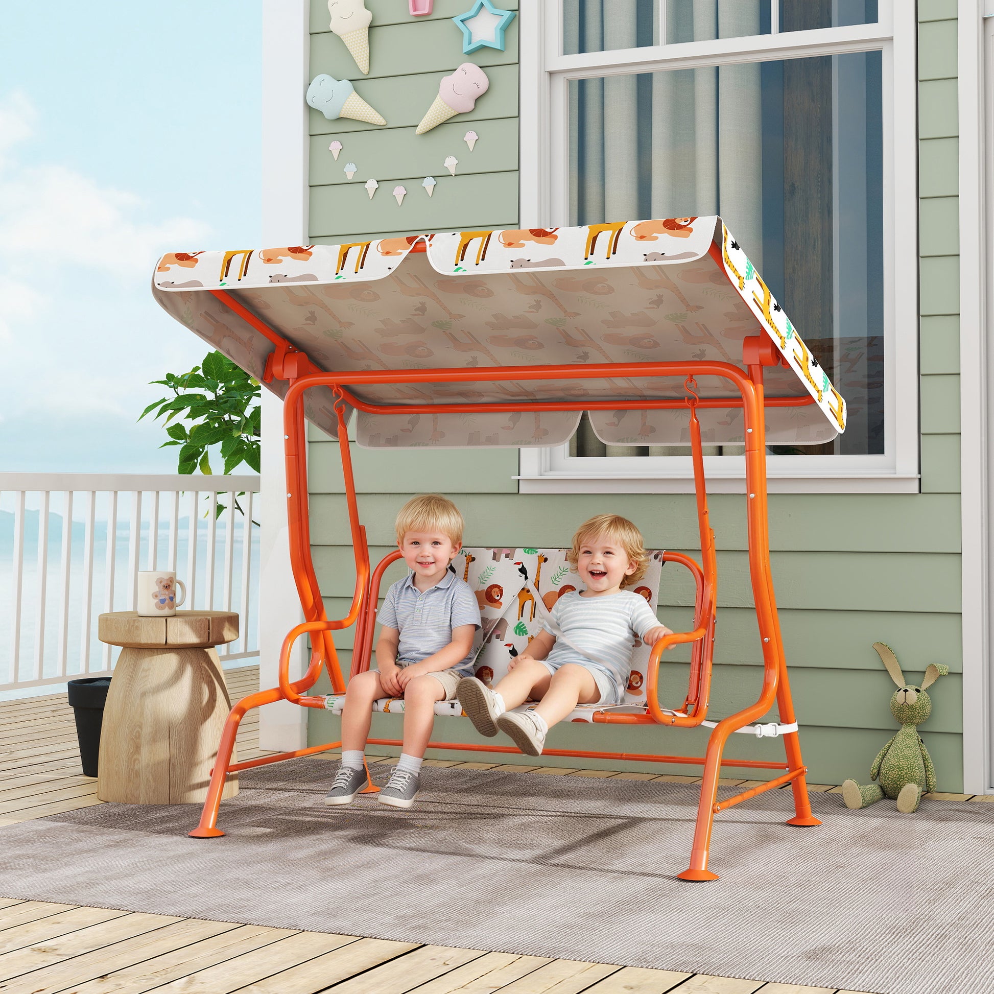 Dondolo per Bambini Altalena da Giardino 2 Posti 112x75x120 cm Arancione